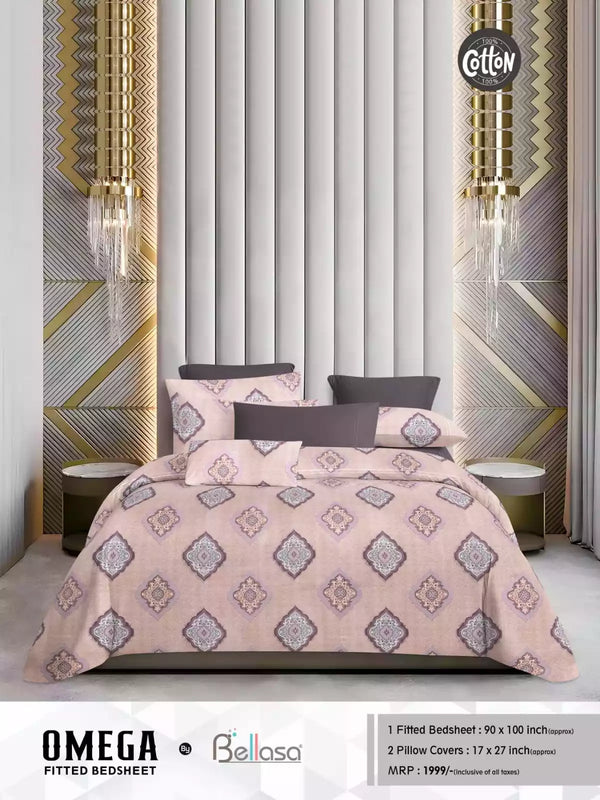Queen Size Cotton Bedsheets With 2 Pillow Covers, 4 Way Elastic Fitted Bedsheets