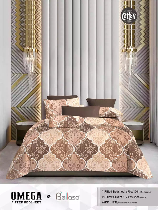Queen Size Cotton Bedsheets With 2 Pillow Covers, 4 Way Elastic Fitted Bedsheets