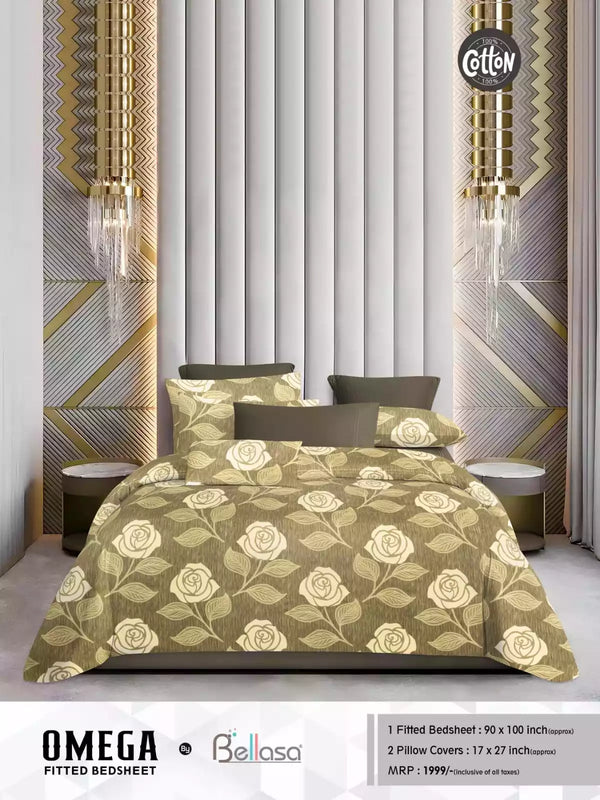 Queen Size Cotton Bedsheets With 2 Pillow Covers, 4 Way Elastic Fitted Bedsheets