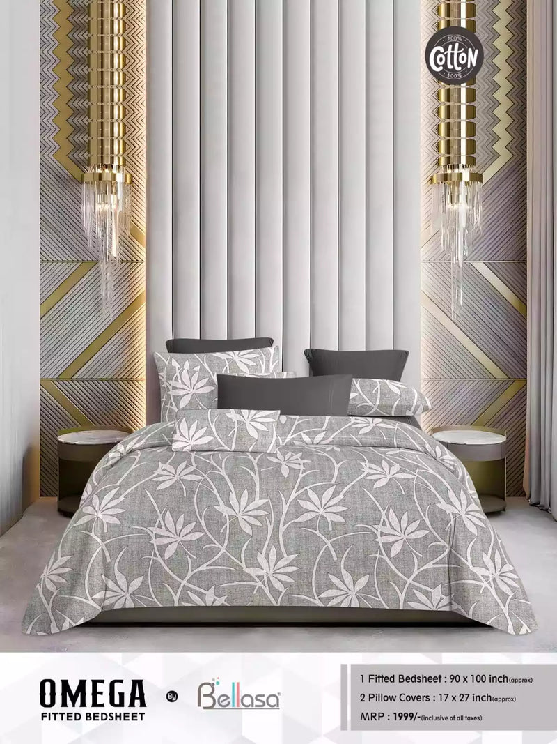 Queen Size Cotton Bedsheets With 2 Pillow Covers, 4 Way Elastic Fitted Bedsheets