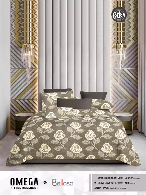 Queen Size Cotton Bedsheets With 2 Pillow Covers, 4 Way Elastic Fitted Bedsheets