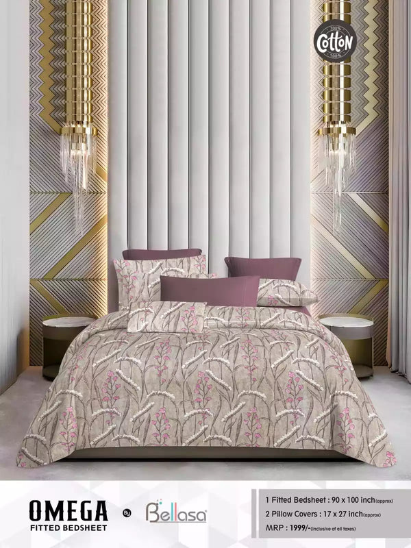 Queen Size Cotton Bedsheets With 2 Pillow Covers, 4 Way Elastic Fitted Bedsheets