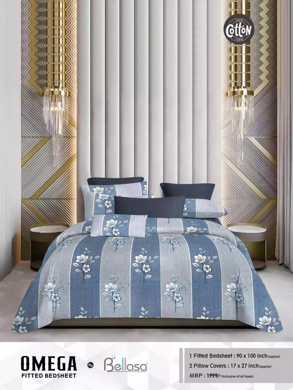 Queen Size Cotton Bedsheets With 2 Pillow Covers, 4 Way Elastic Fitted Bedsheets