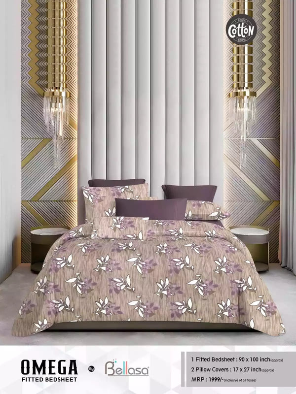 Queen Size Cotton Bedsheets With 2 Pillow Covers, 4 Way Elastic Fitted Bedsheets