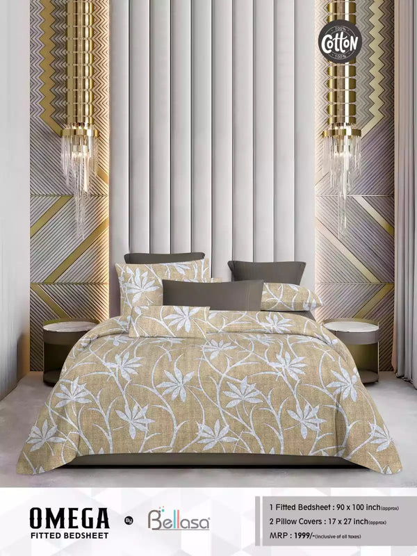 Queen Size Cotton Bedsheets With 2 Pillow Covers, 4 Way Elastic Fitted Bedsheets