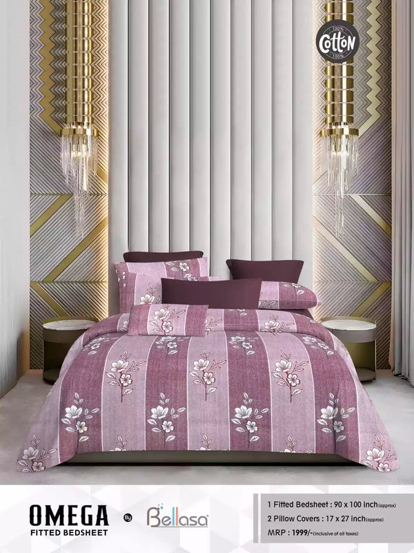 Queen Size Cotton Bedsheets With 2 Pillow Covers, 4 Way Elastic Fitted Bedsheets