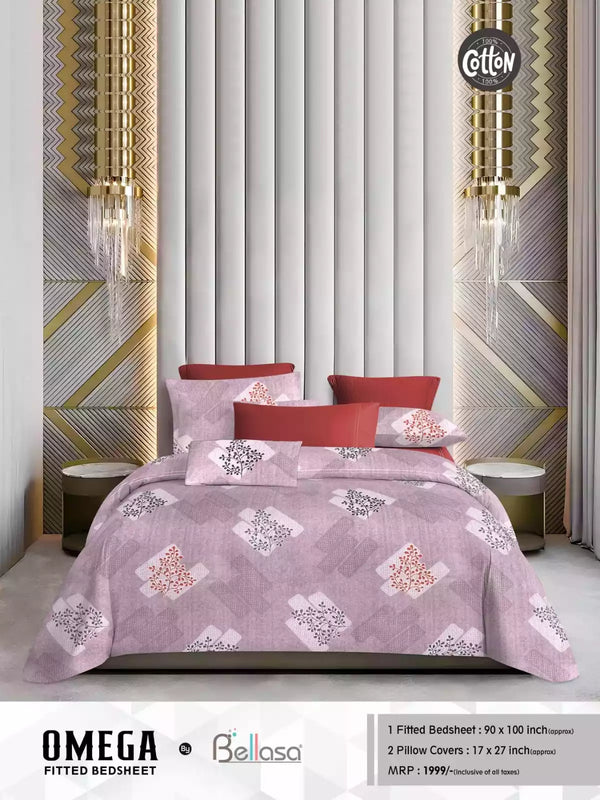 Queen Size Cotton Bedsheets With 2 Pillow Covers, 4 Way Elastic Fitted Bedsheets