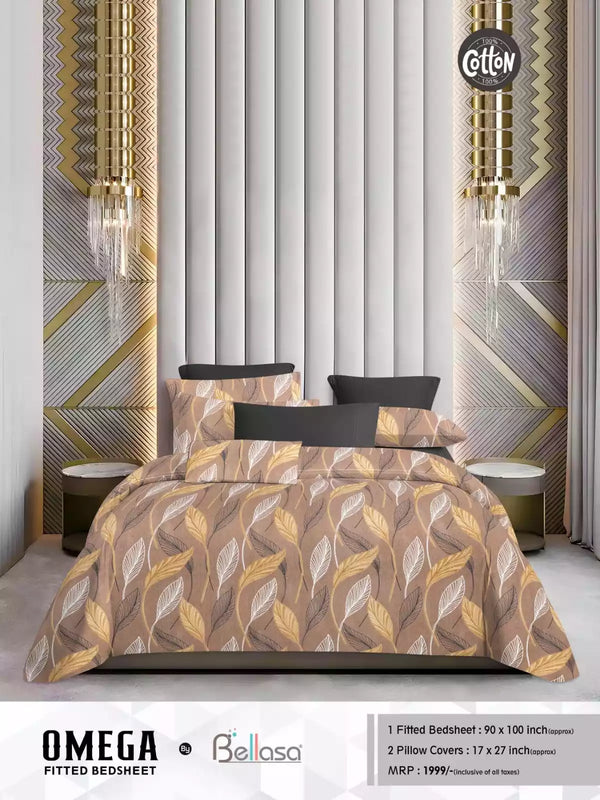 Queen Size Cotton Bedsheets With 2 Pillow Covers, 4 Way Elastic Fitted Bedsheets