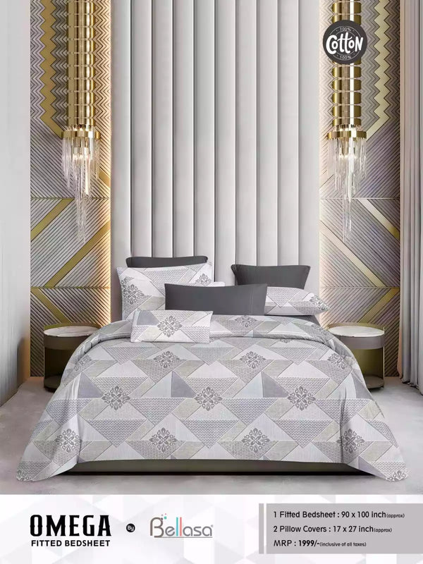 Queen Size Cotton Bedsheets With 2 Pillow Covers, 4 Way Elastic Fitted Bedsheets