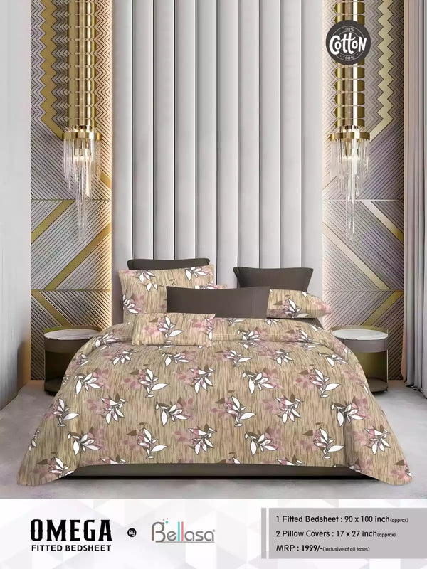 Queen Size Cotton Bedsheets With 2 Pillow Covers, 4 Way Elastic Fitted Bedsheets