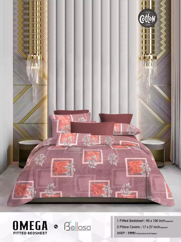 Queen Size Cotton Bedsheets With 2 Pillow Covers, 4 Way Elastic Fitted Bedsheets