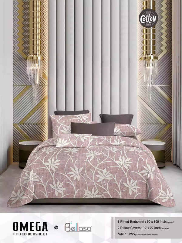 Queen Size Cotton Bedsheets With 2 Pillow Covers, 4 Way Elastic Fitted Bedsheets