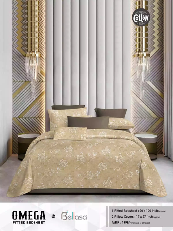 Queen Size Cotton Bedsheets With 2 Pillow Covers, 4 Way Elastic Fitted Bedsheets