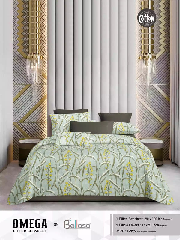 Queen Size Cotton Bedsheets With 2 Pillow Covers, 4 Way Elastic Fitted Bedsheets
