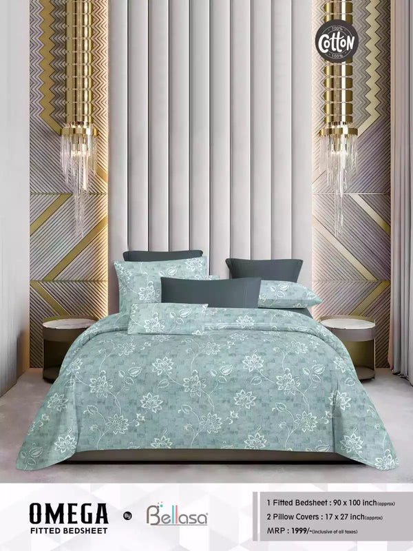Queen Size Cotton Bedsheets With 2 Pillow Covers, 4 Way Elastic Fitted Bedsheets