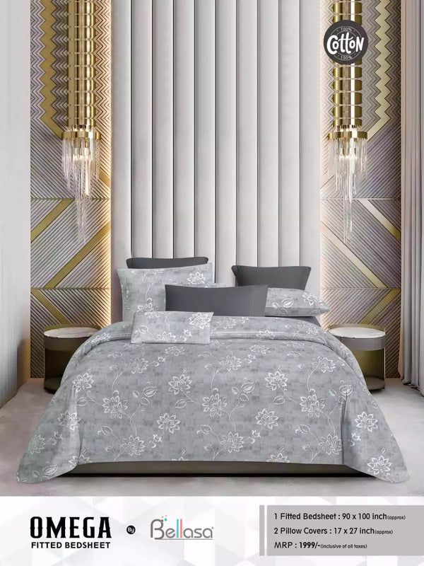Queen Size Cotton Bedsheets With 2 Pillow Covers, 4 Way Elastic Fitted Bedsheets