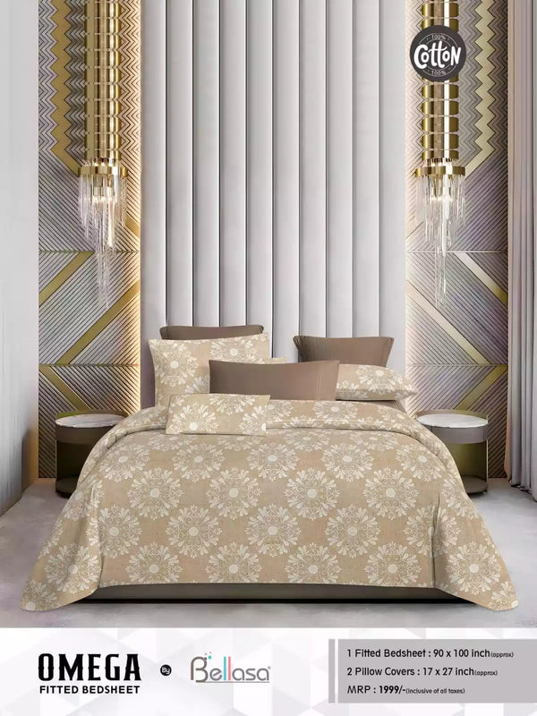 Queen Size Cotton Bedsheets With 2 Pillow Covers, 4 Way Elastic Fitted Bedsheets
