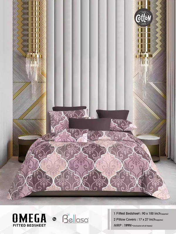 Queen Size Cotton Bedsheets With 2 Pillow Covers, 4 Way Elastic Fitted Bedsheets
