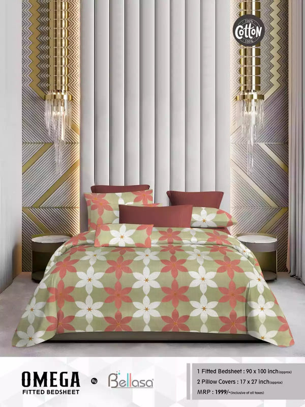 Queen Size Cotton Bedsheets With 2 Pillow Covers, 4 Way Elastic Fitted Bedsheets