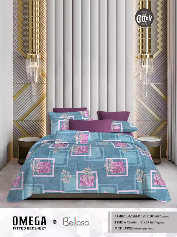 Queen Size Cotton Bedsheets With 2 Pillow Covers, 4 Way Elastic Fitted Bedsheets