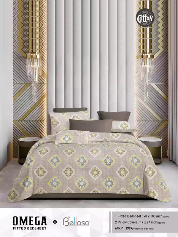 Queen Size Cotton Bedsheets With 2 Pillow Covers, 4 Way Elastic Fitted Bedsheets