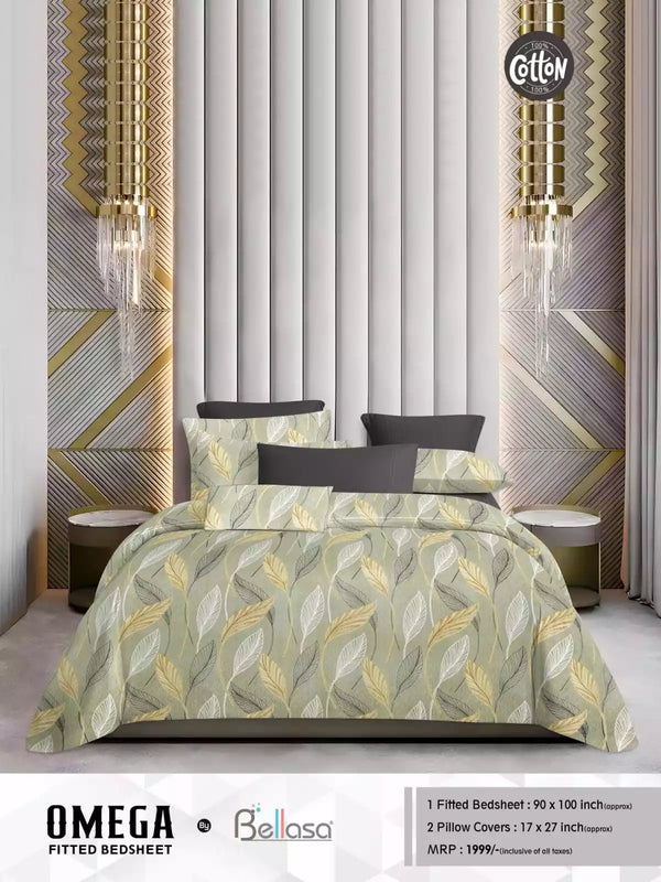 Queen Size Cotton Bedsheets With 2 Pillow Covers, 4 Way Elastic Fitted Bedsheets