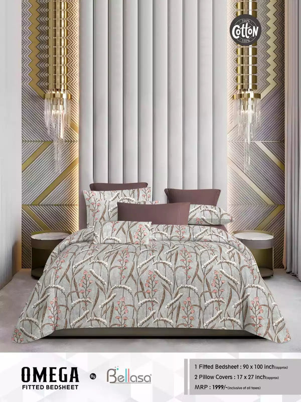 Queen Size Cotton Bedsheets With 2 Pillow Covers, 4 Way Elastic Fitted Bedsheets