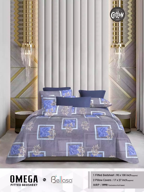 Queen Size Cotton Bedsheets With 2 Pillow Covers, 4 Way Elastic Fitted Bedsheets
