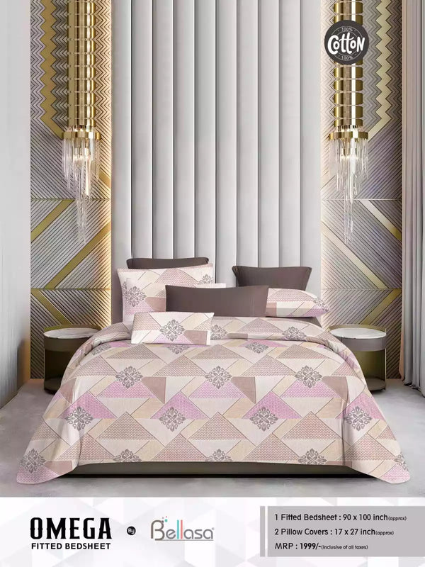 Queen Size Cotton Bedsheets With 2 Pillow Covers, 4 Way Elastic Fitted Bedsheets