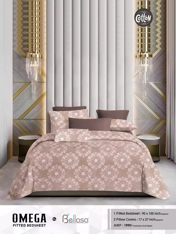 Queen Size Cotton Bedsheets With 2 Pillow Covers, 4 Way Elastic Fitted Bedsheets