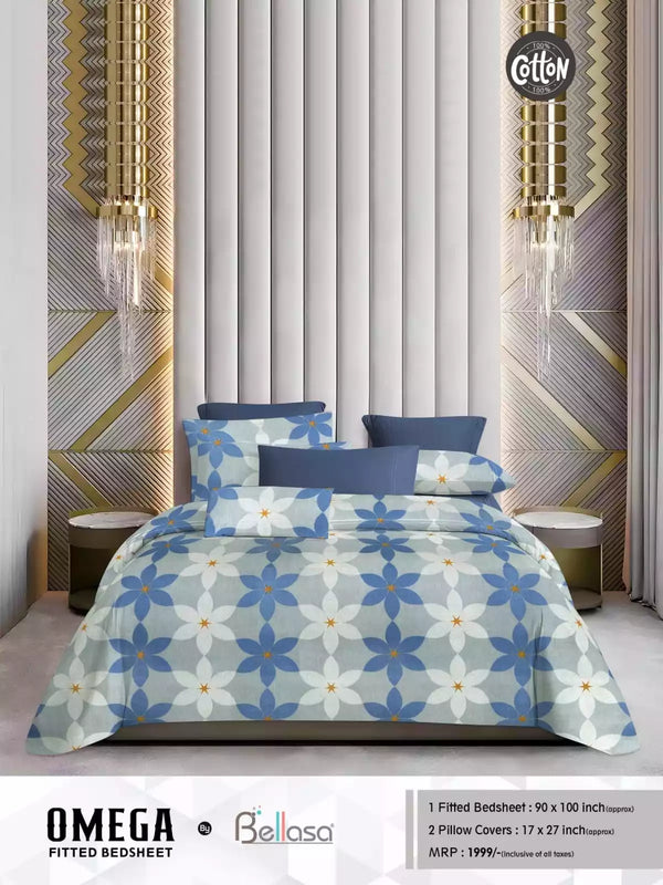 Queen Size Cotton Bedsheets With 2 Pillow Covers, 4 Way Elastic Fitted Bedsheets