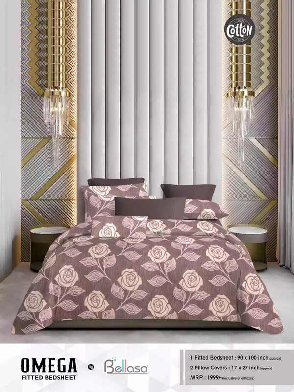 Queen Size Cotton Bedsheets With 2 Pillow Covers, 4 Way Elastic Fitted Bedsheets