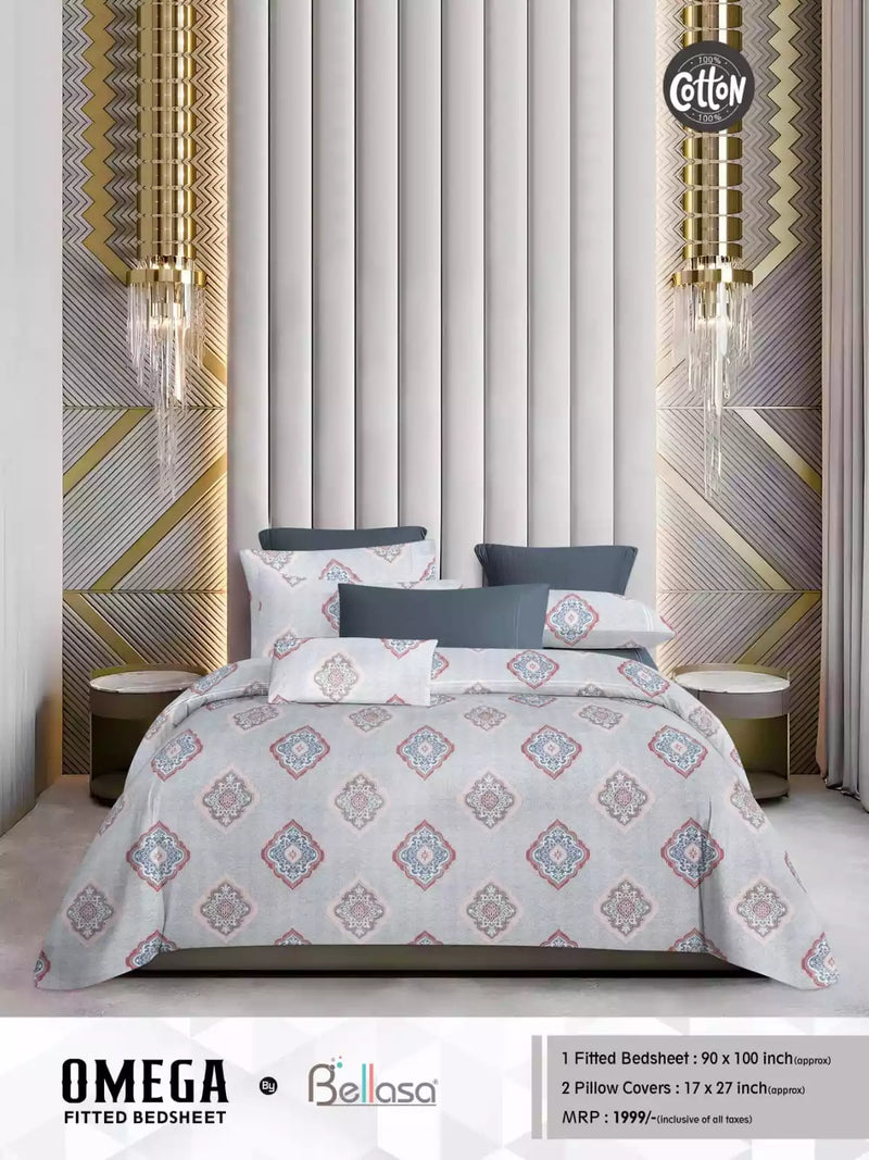 Queen Size Cotton Bedsheets With 2 Pillow Covers, 4 Way Elastic Fitted Bedsheets