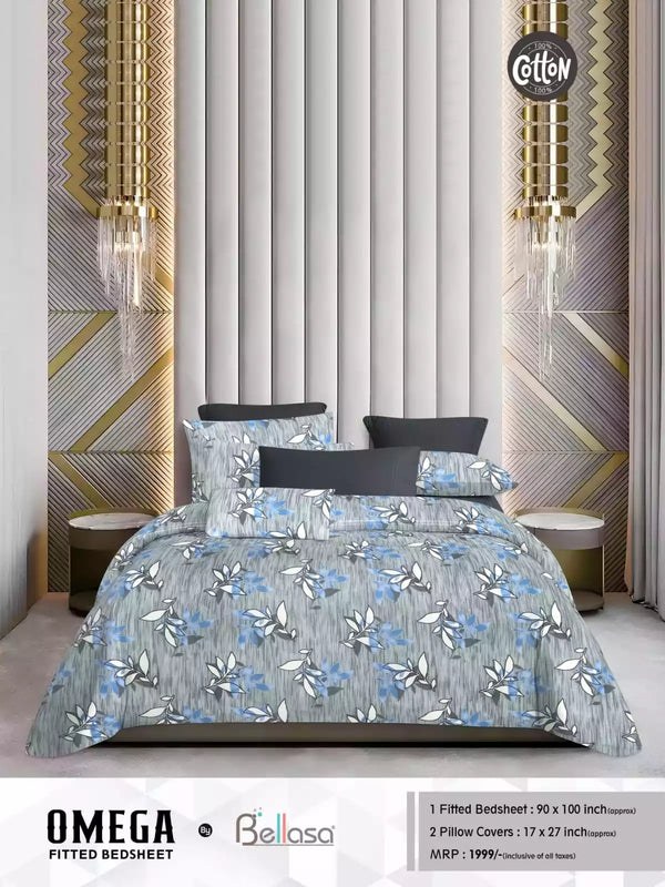 Queen Size Cotton Bedsheets With 2 Pillow Covers, 4 Way Elastic Fitted Bedsheets
