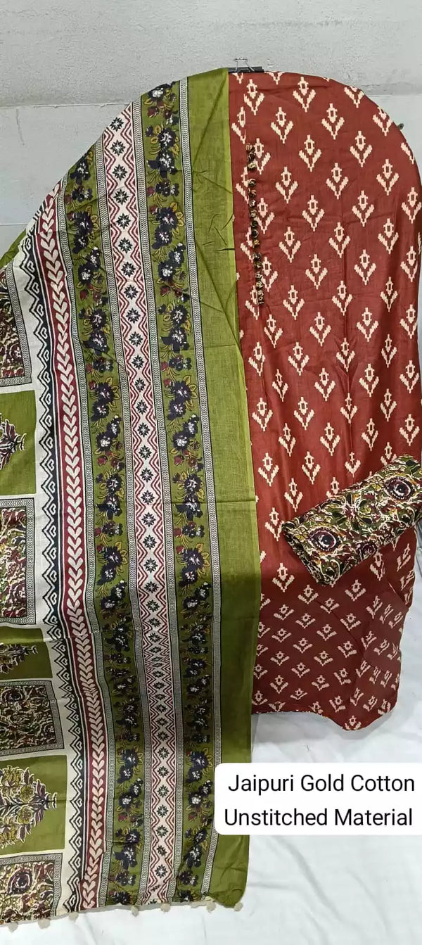 Premium Cotton MAMA Print Unstitched Cotton Suit With Cotton Dupatta