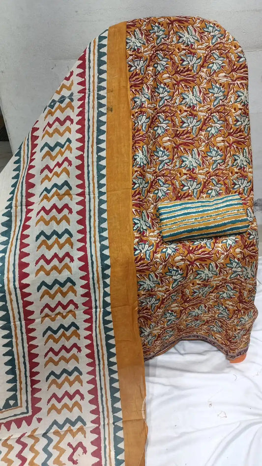 Premium Cotton MAMA Print Unstitched Cotton Suit With Cotton Dupatt