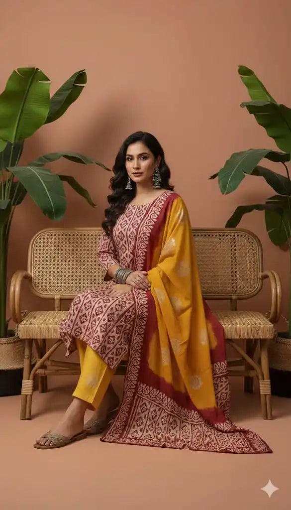 READYMADE COTTON BATIC SUIT, Cotton Batic Salwar, Mal Cotton Dual Tone Color Dupata