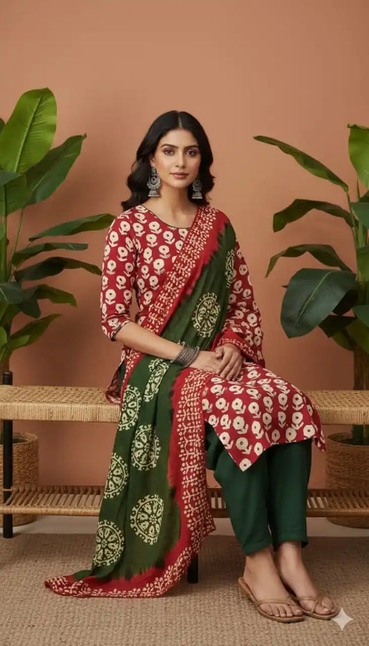 XL Straight cut cotton Handloom Batik With Salwar