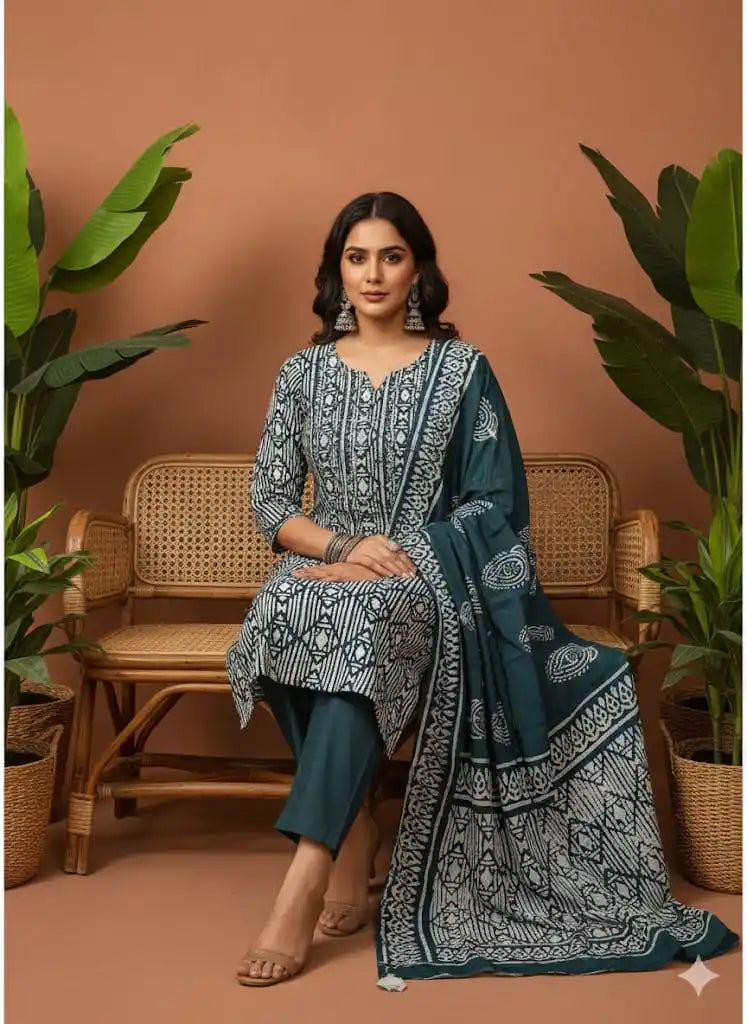 3xl Straight cut cotton Handloom Batik With Salwar