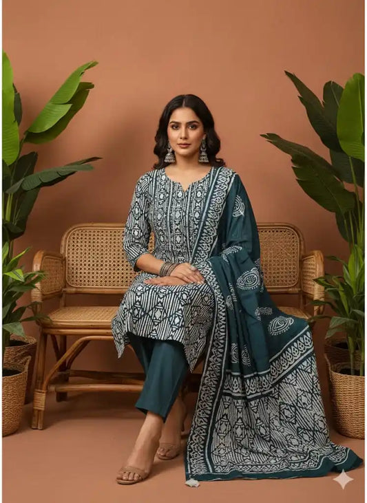 3xl Straight cut cotton Handloom Batik With Salwar