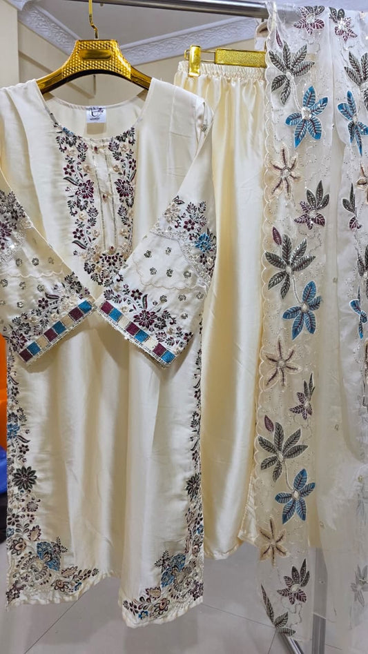 Jimmy Choo Pakistani Designer Suit With Plazoo and Embroidered Organza Dupatta