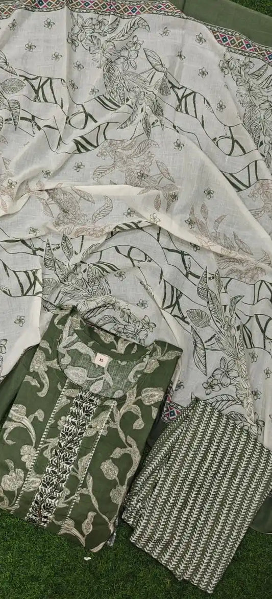 Dailywear Regular-wear  Straight-cut Readymade Soft Cotton Suit With NECK EMB, PRINT Cotton Dupatta & Cotton Pant With Miyani