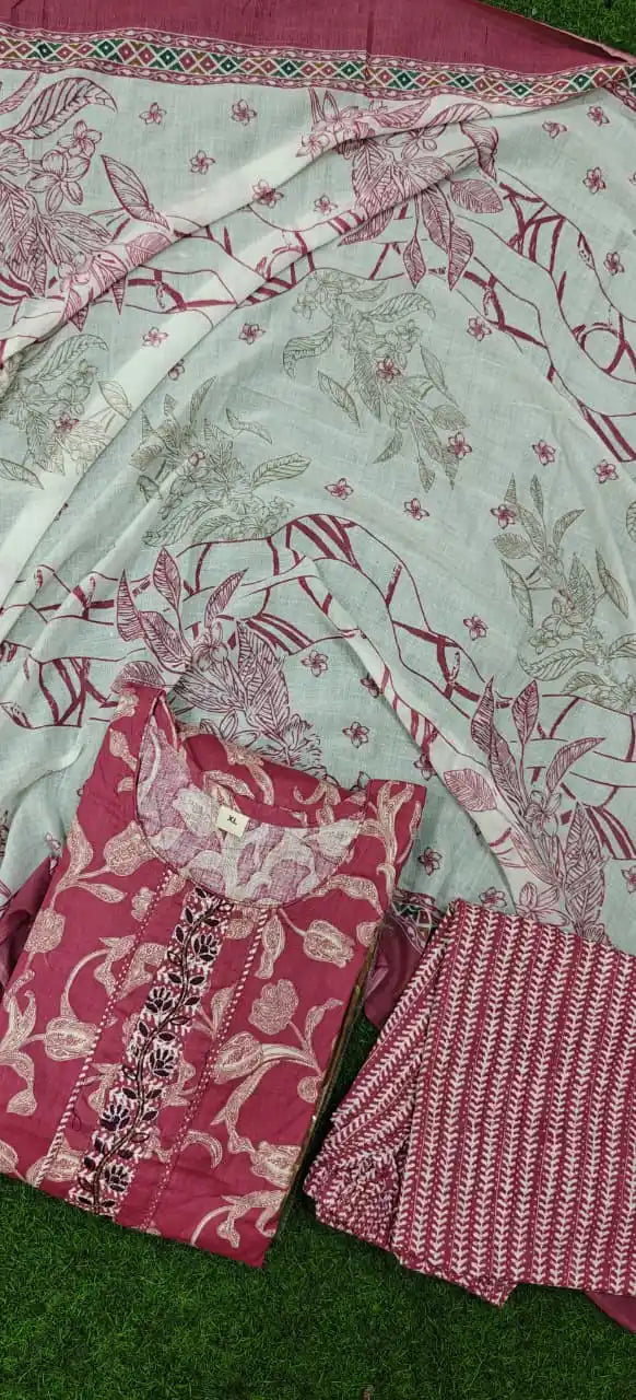 Maroon Traditional Printed Cotton Pant Set - ASC Fashion Store