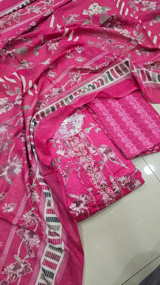 Dailywear Regular-wear  Straight-cut Readymade Soft Cotton Suit With NECK EMB, PRINT Cotton Dupatta & Cotton Pant With Miyani