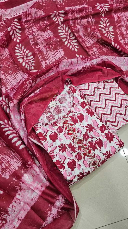 Dailywear Regular-wear  Straight-cut Readymade Soft Cotton Suit With NECK EMB, PRINT Cotton Dupatta & Cotton Pant With Miyani