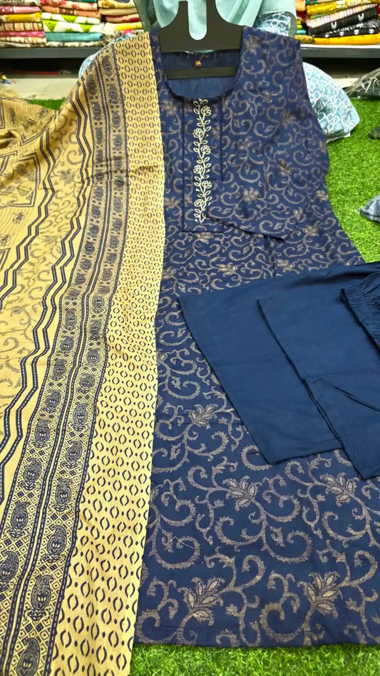 Readymade cotton suit with Plazo pant