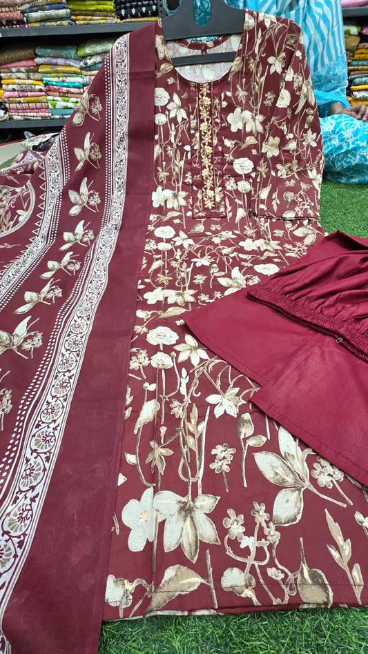 Readymade cotton suit with Plazo pant