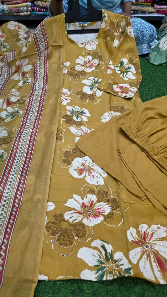 Readymade cotton suit with Plazo pant