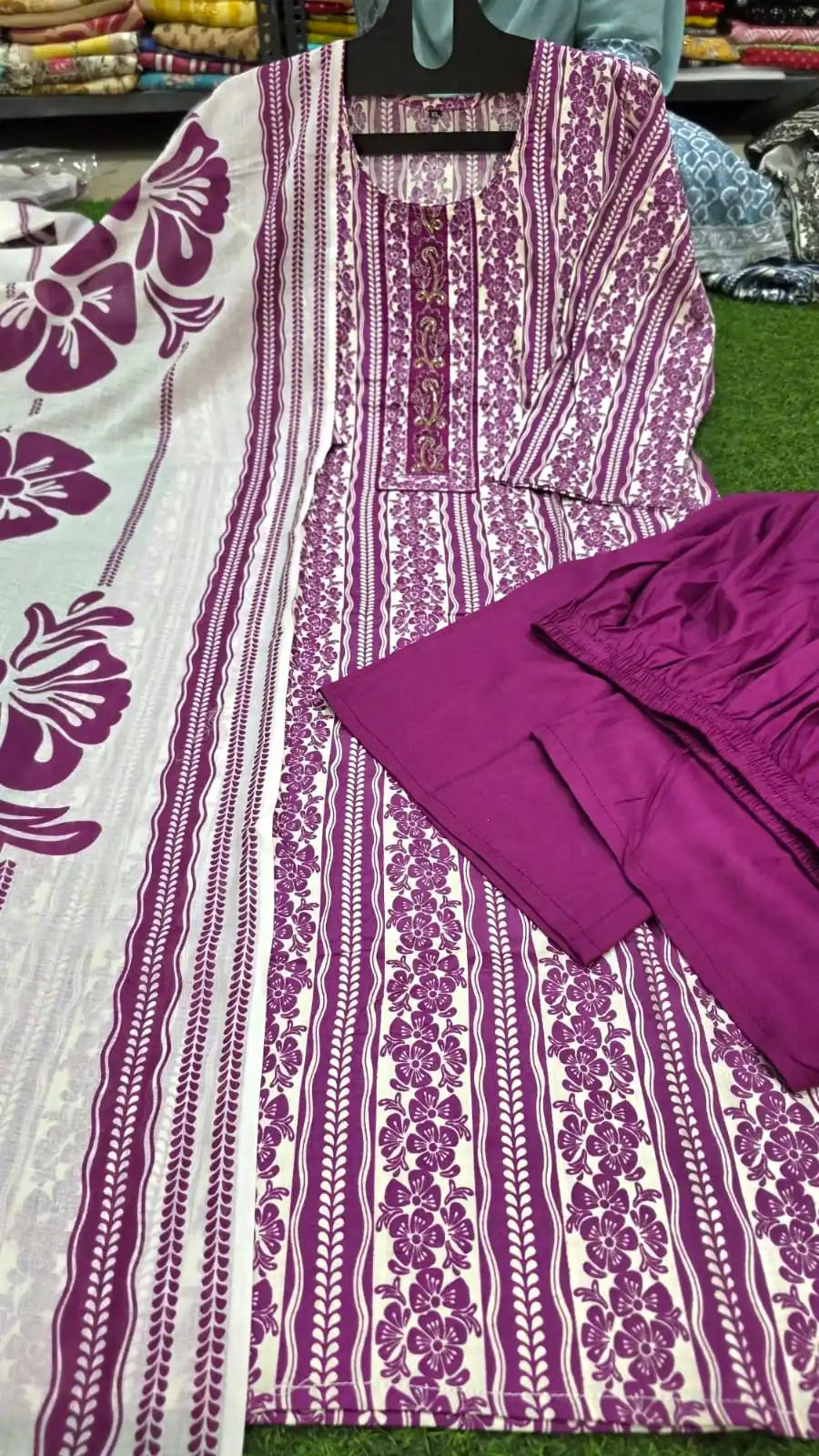 Readymade cotton suit with Plazo pant