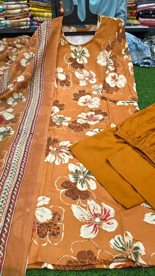 Readymade cotton suit with Plazo pant
